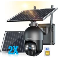2K HD Caméra de surveillance 3G/4G LTE solaire Xega 2 panneaux solaires 6W,détection PIR, vision nocturne, audio bidirectionnel, avec carte SIM
