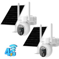 Xega Lot de 2 Caméra de surveillance extérieure 4G solaire 2K, batterie 10000mAh, rotation 355°/90°, vision nocturne, audio bidirectionnel, carte SIM 300 Mo incluse