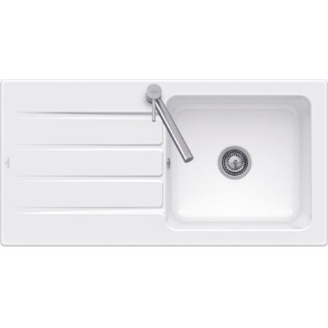 Villeroy & Boch – Évier 1 bac céramique 100 x 51 cm – Blanc – Encastrable avec égouttoir réversible – Résistance maximale et nettoyage facile