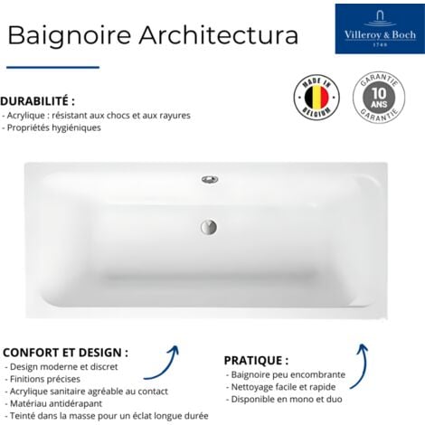 Baignoire droite 170 X 75 VILLEROY ET BOCH Architectura acrylique