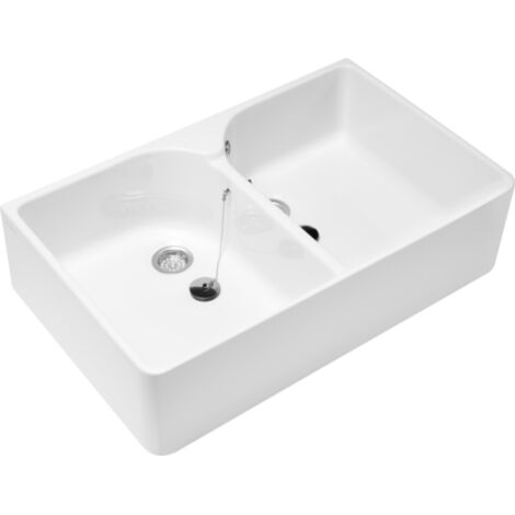 Evier 2 bacs blanc VILLEROY ET BOCH O Novo 22 x 79,5 x 51 cm avec trop-plein