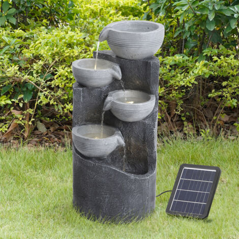 4 Tier Bowl Outdoor Solar Powered Water Fountain Rockery Decor with LED ...