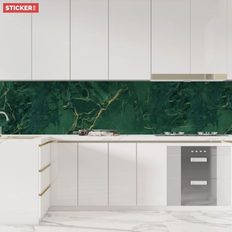Crédence adhésive imperméable marbre vert émeraude 100 x 50 cm – Protection murale design pour cuisine – Installation facile et entretien rapide (1/4)