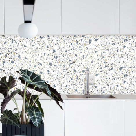 Crédence adhésive terrazzo bleu 100 x 40 cm – Autocollante et imperméable – Protection contre éclaboussures – Pour cuisine et salle de bains