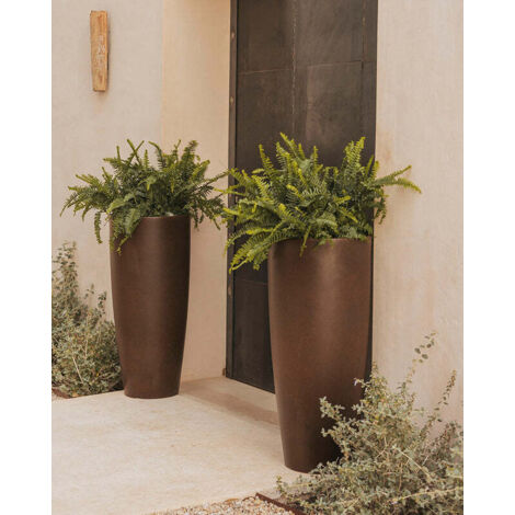 BAMBÚ 90 Macetero Alto y Redondo de Interior y Exterior Para Plantas y Flores Muy Resistente al Paso del Tiempo. Hecho de Polietileno en España - Bronce