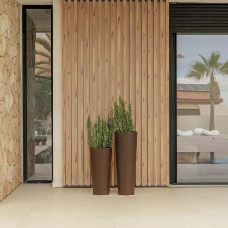 FICUS 80 Macetero Redondo y Alto de Interior y Exterior Para Plantas y Flores Muy Resistente al Paso del Tiempo. Hecho de Polietileno en España - Bronce