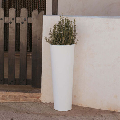 FICUS 80 Macetero Redondo y Alto de Interior y Exterior Para Plantas y Flores Muy Resistente al Paso del Tiempo. Hecho de Polietileno en España - Blanco