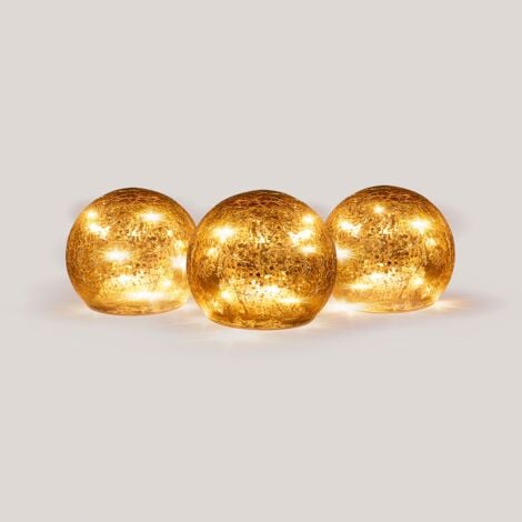 LUA 10 Pack de 3 Bolas de Cristal Iluminadas. Esferas de Decoración para Navidad. Funcionamiento a Pilas. Luz LED Cálida.  Hecha en España