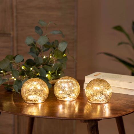 LUA 10 Pack de 3 Bolas de Cristal Iluminadas. Esferas de Decoración para Navidad. Funcionamiento a Pilas. Luz LED Cálida.  Hecha en España