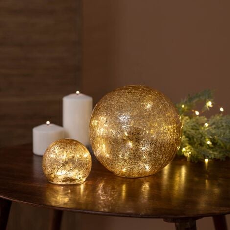 LUA 10 Pack de 3 Bolas de Cristal Iluminadas. Esferas de Decoración para Navidad. Funcionamiento a Pilas. Luz LED Cálida.  Hecha en España