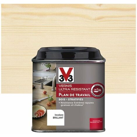 V33 – Vernis incolore brillant pour plans de travail – Protection contre taches et humidité – 0.5L – Séchage rapide en 2h