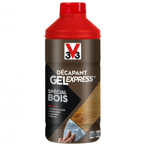 V33 – Décapant gel express pour bois – Élimine peintures et vernis en 5 min – Application facile – 0.25 L pour surfaces variées