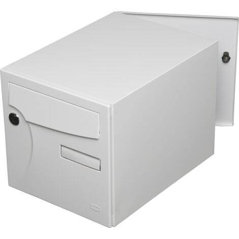Renz – Boîte aux lettres normalisée 2 portes murale acier blanc brillant – Antieffraction – Ouverture par le devant – Passage courrier 23,5x3cm