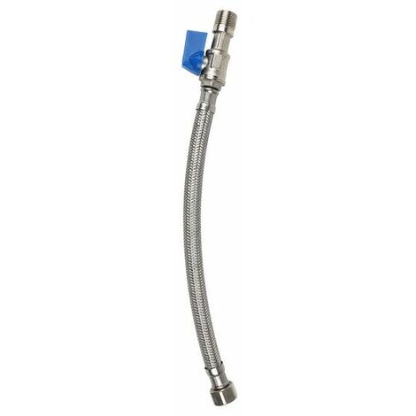 Robinet d'arrêt droit mâle / femelle 12 x 17 mm + flexible 30 cm