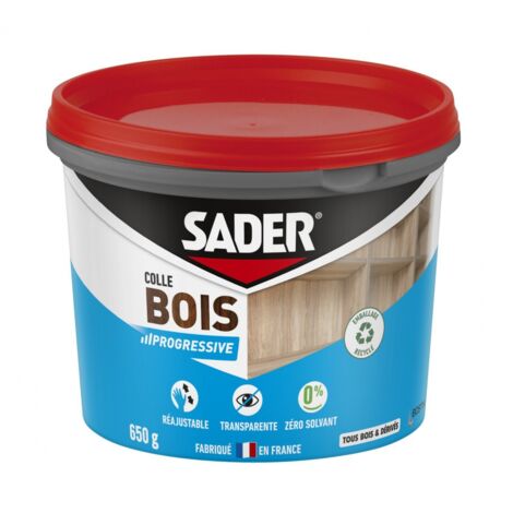 Sader – Colle à bois vinylique 650g – Prise progressive pour bois tendre et dur – Excellente résistance à l'arrachement – Usage intérieur