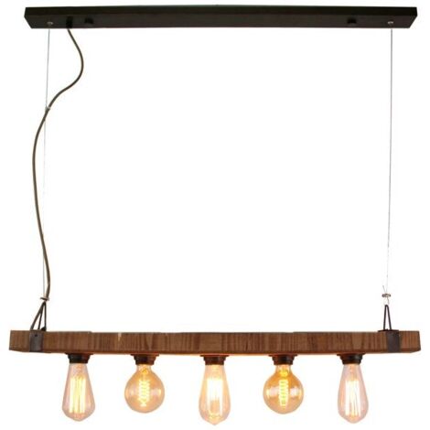 Suspension, E27 Style Industriel Woodhill Métal Noir Et Bois Brilliant (1/3)