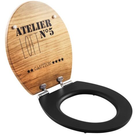 Wirquin – Abattant adulte pour WC décoré – Déclipsable avec frein de chute – MDF bois lamellé collé – Fixation par le dessus – Charnières inox