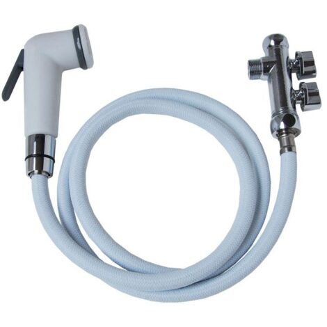 Douchette ABS pour robinet – Flexible nylon 1.5m – Raccord 3 voies 12 x 17/15 x 21 mm – Kit hygiène WC complet