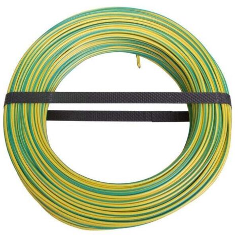 Blanc Habitat – Fil électrique H07V-U vert/jaune 1,5 mm² L.100 m – Pour installations fixes jusqu'à 1000V – Cuivre nu – Normes NF C32-201