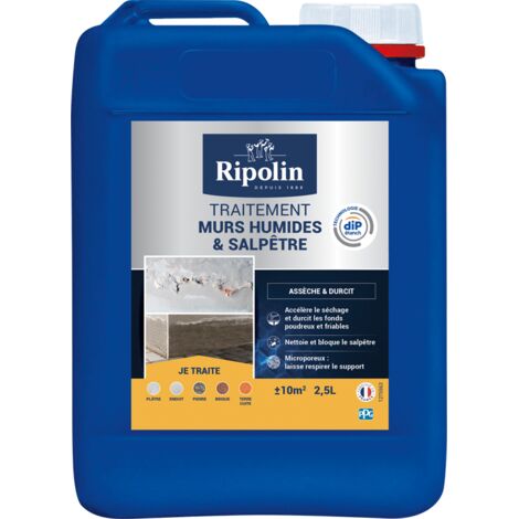 Ripolin – Traitement antisalpêtre pour murs humides – Imperméabilisant incolore 2.5 L – Application facile sur surfaces verticales