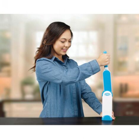 Venteo - Brosse anti poils animaux - TELESHOPPING - ACTI'SWEEP™ - Brosse avec base autonettoyante - Bleu et Blanc - Adulte