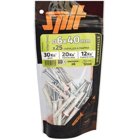 Lot de 25 chevilles à frapper nylon Spit, diam. 6 x L. 40 mm