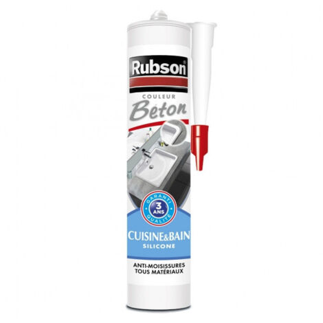 Mastic d'étanchéité cuisine et bain silicone, RUBSON, 280 ml béton (1/4)