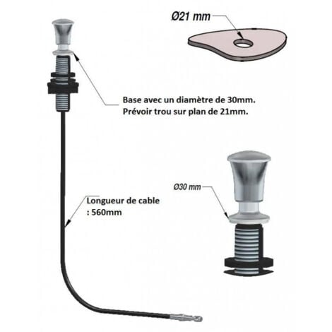 Tirette en laiton chromé, avec câble 560mm pour bonde automatique
