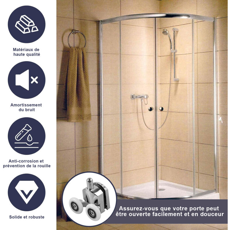 8 Roulette Porte Coulissante Douche en Alliage de Zinc (4 en haut + 4 en bas) (23 mm - 4top + 4 bas) 4
