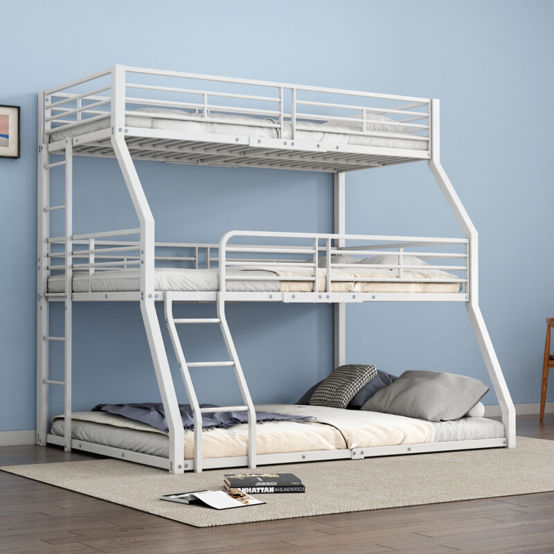 Lit Superposé Triple Merax - 90x200 Cm - Gris - En Pin Renforcé - Pour Enfants Et Ados