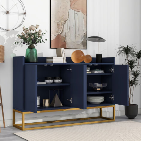 Redom – Buffet moderne en MDF bleu marine 120x30x80 cm – 4 portes sans poignées – Design minimaliste pour salle à manger et salon (1/5)