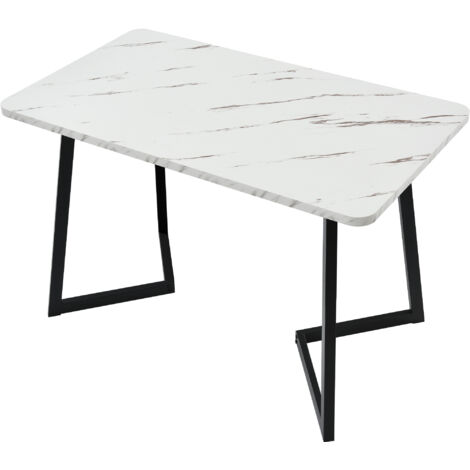 Table à manger moderne finition marbre (1 pièce), table de cuisine, structure en métal, Noir+blanc, 117x68x75 cm