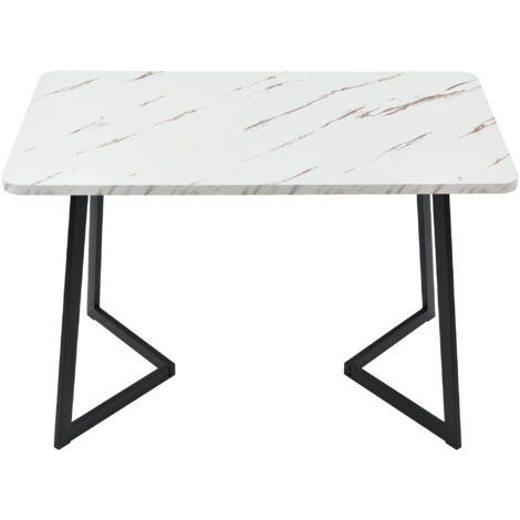 Table à manger moderne finition marbre (1 pièce), table de cuisine, structure en métal, Noir+blanc, 117x68x75 cm