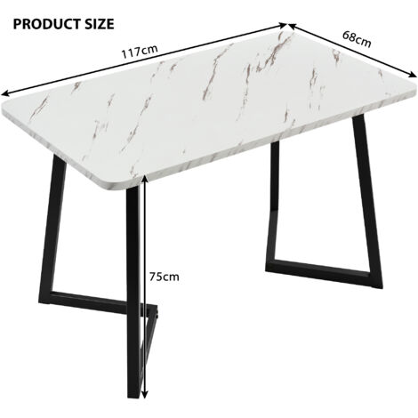 Table à manger moderne finition marbre (1 pièce), table de cuisine, structure en métal, Noir+blanc, 117x68x75 cm