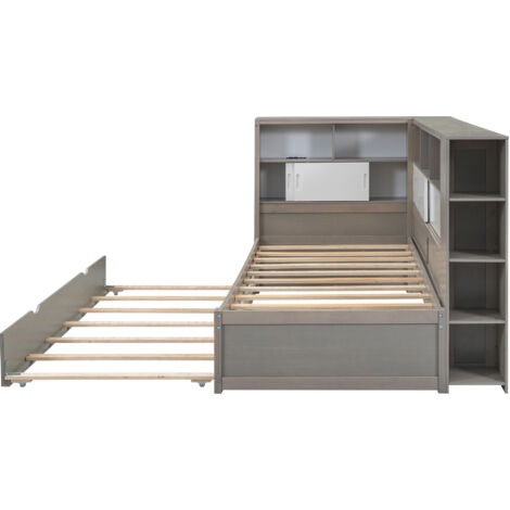 Lit-canapé 90x190 Cm Avec Tiroirs Et Barrière De Sécurité - Velours Doux, Cadre En Métal, Sans Matelas (Beige)