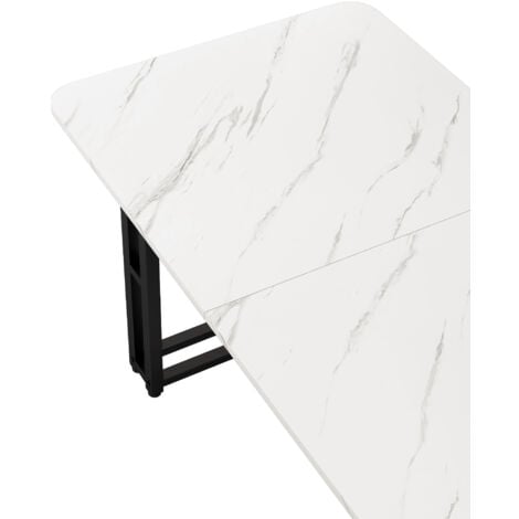 Table à manger rectangulaire 120 x 70 cm (1 pièce), Conception d'épissure de plateau de table, pieds en métal, blanc+noir