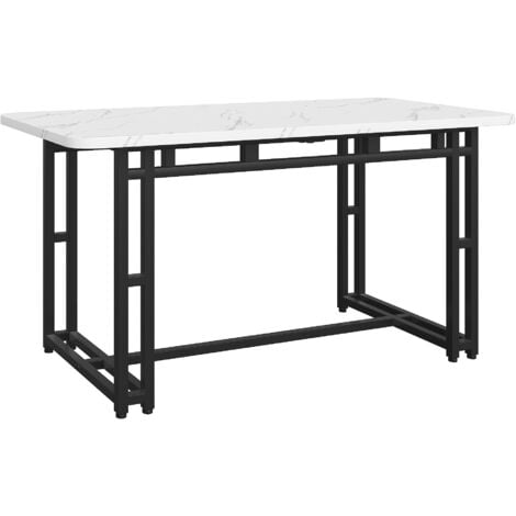 Table à manger rectangulaire 120 x 70 cm (1 pièce), Conception d'épissure de plateau de table, pieds en métal, blanc+noir