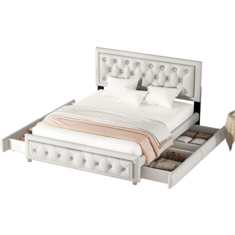 Lit Coffre Capitonné Velours 140x200 Avec Rangement Hydraulique Et Tête De Lit LED - Sommier à Lattes Bois - Sans Matelas