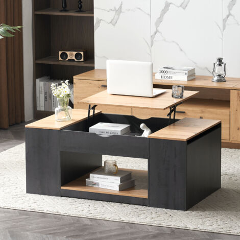 GOPLUS Table Basse à Plateau Relevable-104X55X58CM-Table De Salon Avec Tiroir Rangement Cach Charge Maxi 60kg Gris 61909967