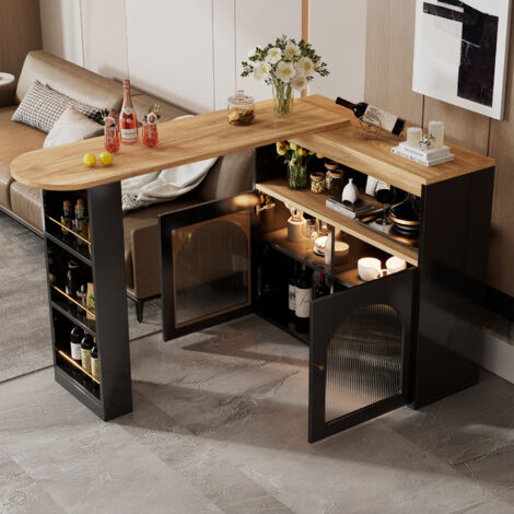 Redom – Table extensible moderne noire avec rangement – Design élégant avec verre et LED – Dimensions 138-193 cm x 39 cm x 105 cm