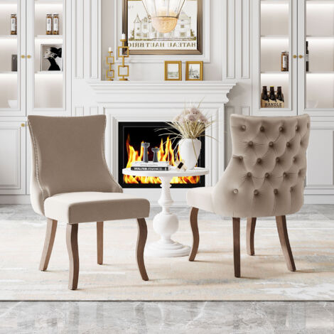 Redom – Chaise de salon et salle à manger en velours beige – Matelassage de boutons – Structure en bois massif – Lot de 2 pièces – Dimensions 50x48x95cm (1/5)