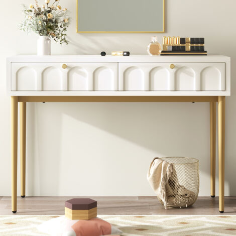 Redom – Commode blanche crème avec 2 tiroirs – Pieds en métal – Dimensions H76,5/L100/P45 cm – Rangement moderne pour chambre ou salon