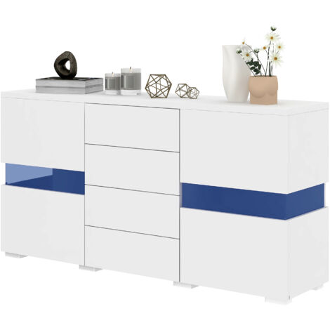 Buffet HOMCOM Brillant Blanc 80x40x80 Cm - 2 Portes Amorties, étagère Réglable, Rangement Moderne Salon/salle à Manger