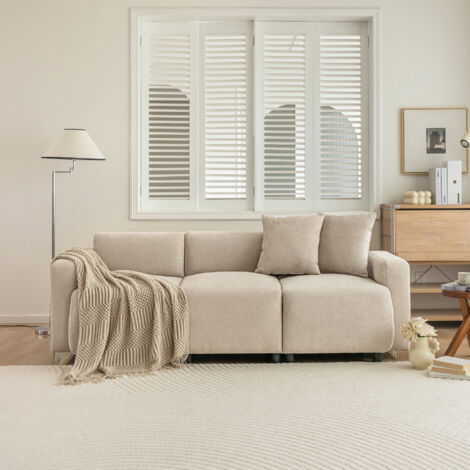 Redom – Canapé 3 places en chenille – Design moderne avec accoudoirs arrondis – Coussins inclus pour confort optimal – Pour salon ou bureau