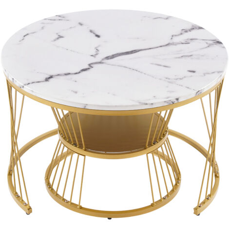 Tables basses gigognes, ensemble de 2, 70X70X45+45X45X40cm, MDF, blanc