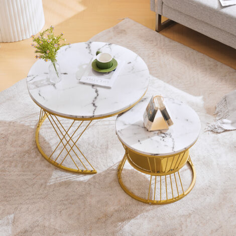 Tables basses gigognes, ensemble de 2, 70X70X45+45X45X40cm, MDF, blanc