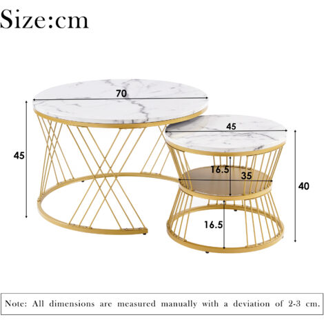 Tables basses gigognes, ensemble de 2, 70X70X45+45X45X40cm, MDF, blanc
