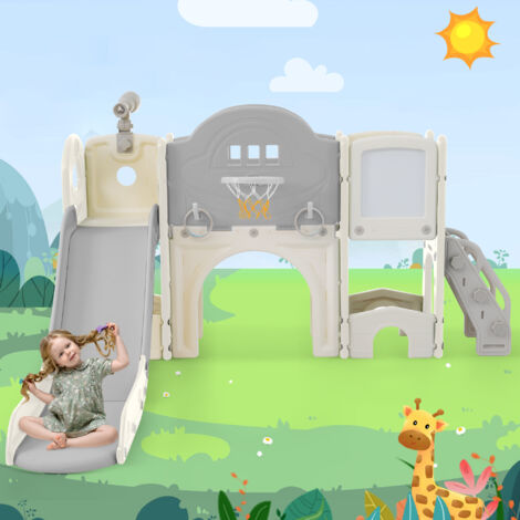 Toboggan Pour Enfants - Comprend Toboggan, Escalier, Passerelle Et Espace De Rangement Polyethylene Gris Clair 97432050