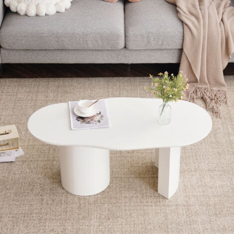 Table basse irrégulière blanche de 100 cm de long - MDF, surface peinte, plateau de élégamment incurvé