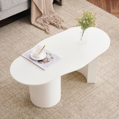 Table basse irrégulière blanche de 100 cm de long - MDF, surface peinte, plateau de élégamment incurvé